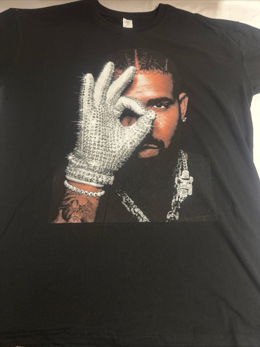 Black Graphic Men's T-Shirt with Silver Glove Print